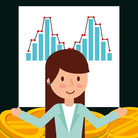 businesswoman financial chart diagram money coins vector illustrationのイラスト素材