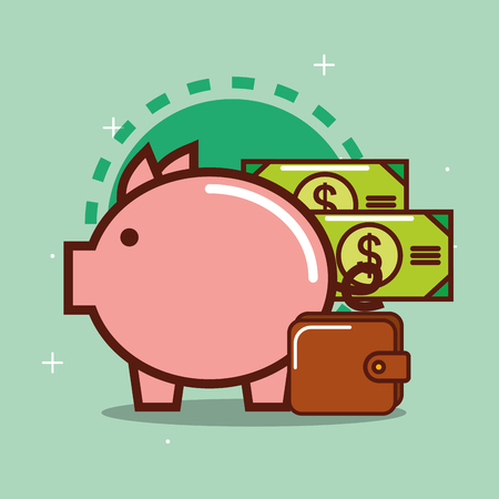 piggy bank wallet safe money dollar banknote vector illustrationのイラスト素材
