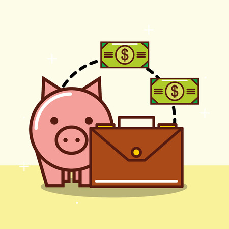 piggy bank safe money banknote business briefcase vector illustrationのイラスト素材