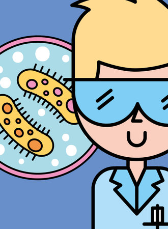 Scientist Man Cartoon Petri Dish Bacterias Vector Illustration Tasmeemme Com