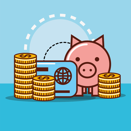 piggy bank credit card coins money cash vector illustrationのイラスト素材