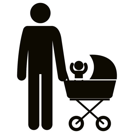 Figure father with baby in cart avatars vector illustration design.のイラスト素材