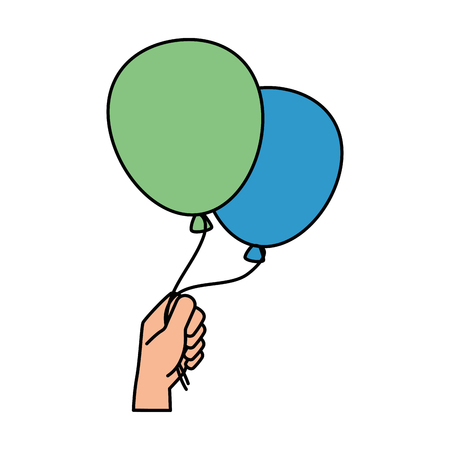 Hand drawn hand with balloons air party vector illustration designのイラスト素材