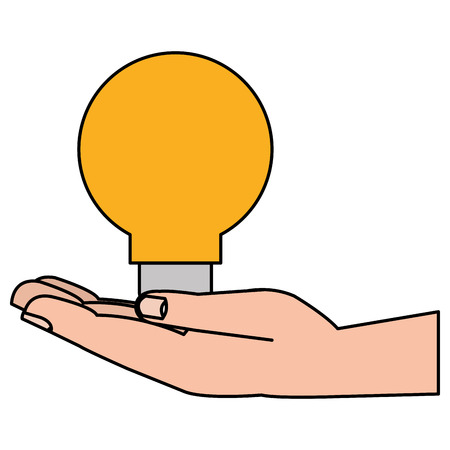 Hand drawn hand lifting bulb light vector illustration designのイラスト素材