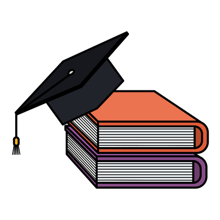 Hand drawn books school pile with graduation hat vector illustration designのイラスト素材