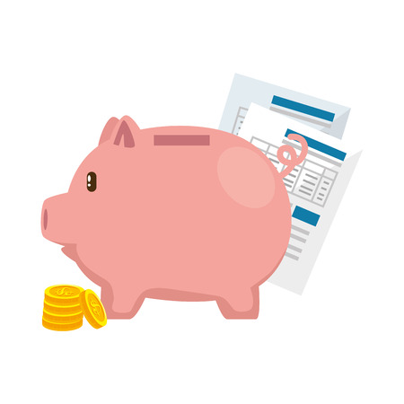 Piggy savings with coins and documents vector illustration design.のイラスト素材