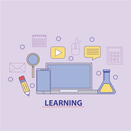 Laptop smartphone online studying learning education vector illustrationのイラスト素材