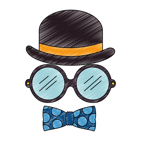 Hat with glasses and bowtie hipster style vector illustration designのイラスト素材