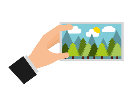 Hand with picture landscape work art icon vector illustrationのイラスト素材