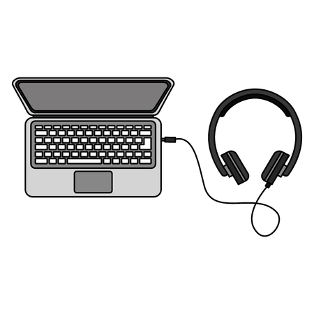 Laptop computer with headphone isolated icon vector illustration designのイラスト素材