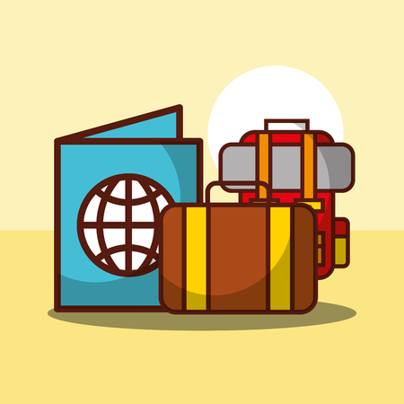 time to travel passport suitcase and backpack vector illustrationのイラスト素材