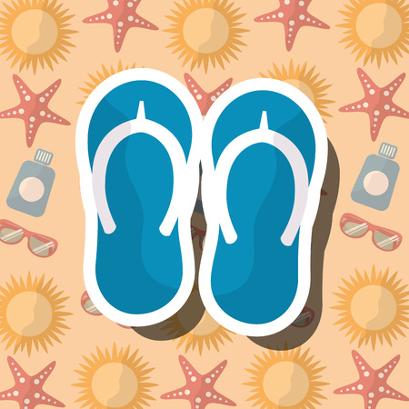 Summer time beach flip flops vacations accessory background vector illustration.のイラスト素材