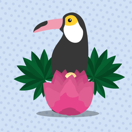 Summer time tropical toucan bird flower vector illustration.のイラスト素材