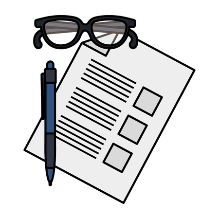 paper document with pen and glasses vector illustration designのイラスト素材