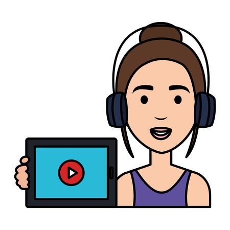Beautiful woman with headset and tablet avatar character vector illustration.のイラスト素材