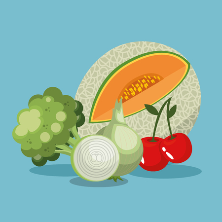 fruits and vegetables healthy food vector illustration designのイラスト素材