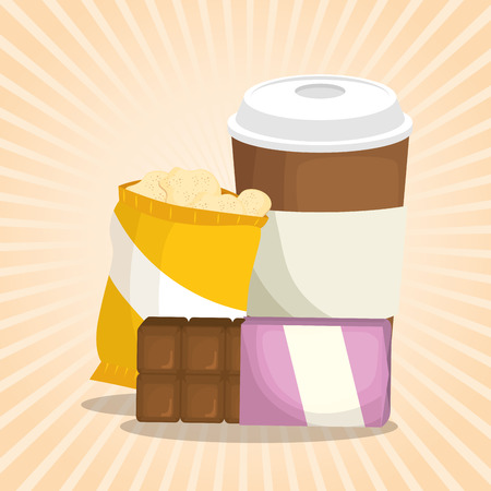 coffee and chocolate bar with potatoes bag vector illustration designのイラスト素材