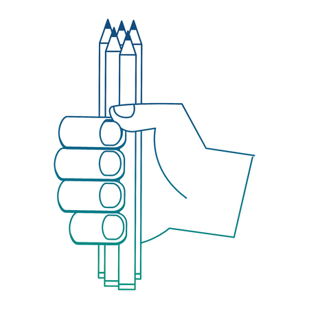 hand with set of colored pencils isolated icon vector illustration designのイラスト素材