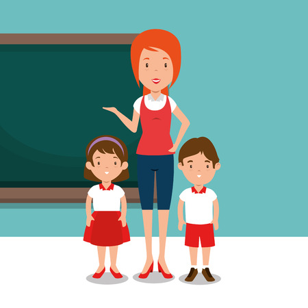 woman teacher with students in the classroom vector illustration designのイラスト素材