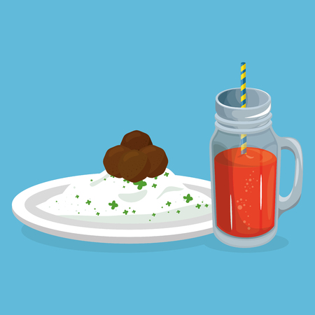 rice and meat with juice delicious food breakfast menu vector illustrationのイラスト素材