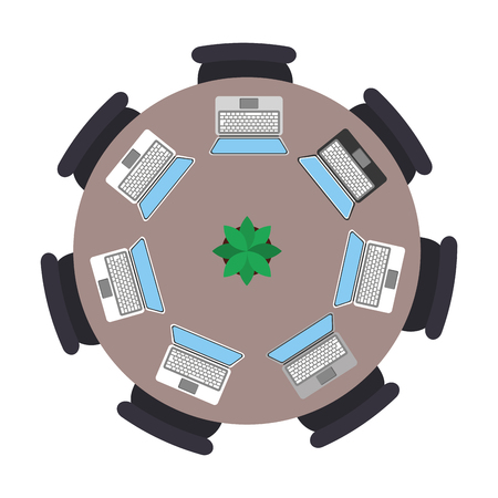workplace with office chairs and laptops computer vector illustration designのイラスト素材