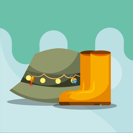 rubber boots and hat fishing equipment vector illustrationのイラスト素材