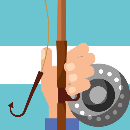 hand holding fishing rod equipment vector illustrationのイラスト素材