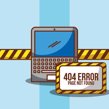 laptop board and barricade tape alert 404 error page not found vector illustrationのイラスト素材