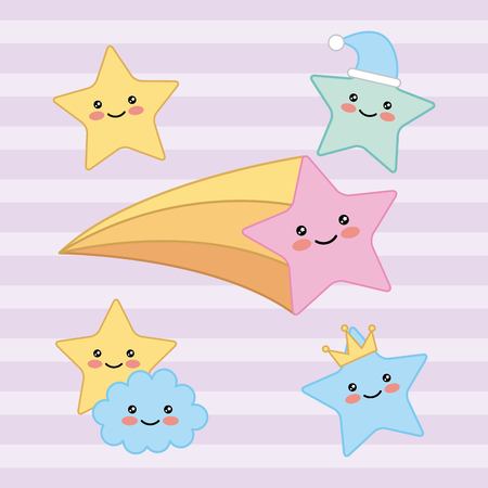 happy stars cloud fantasy cartoon vector illustrationのイラスト素材