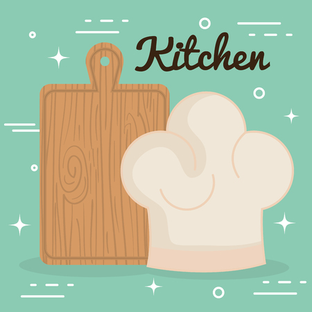 kitchen cut board and hat chef utensil icon vector illustration designのイラスト素材