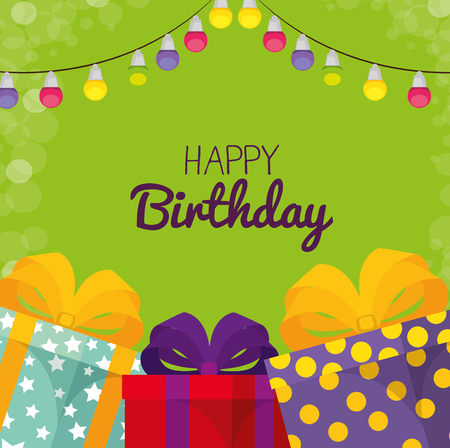 happy birthday celebration card with gifts presents vector illustration designのイラスト素材