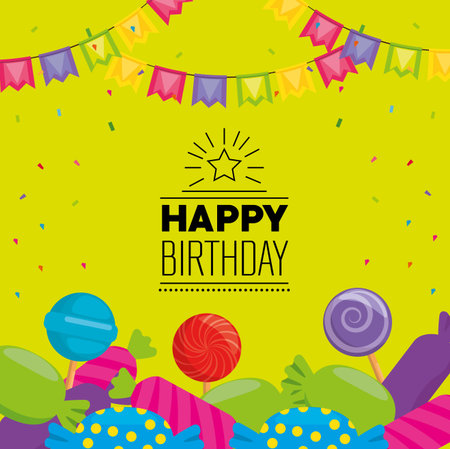 happy birthday celebration card with sweet candies vector illustration designのイラスト素材