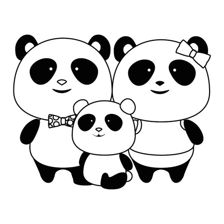 cute family panda bears characters vector illustration designのイラスト素材
