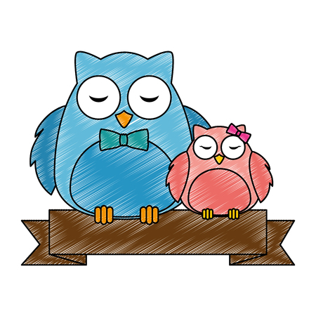 cute father and daughter owls birds characters vector illustration designのイラスト素材