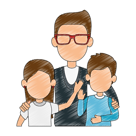 best dad with little daughter and son characters vector illustration designのイラスト素材