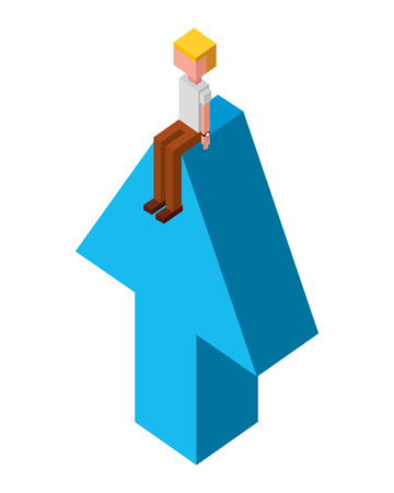 arrow up with young boy isometric icon vector illustration designのイラスト素材