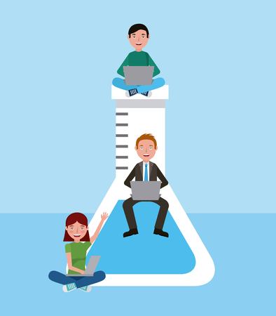 teacher and student science test tube and laptop learning education vector illustrationのイラスト素材