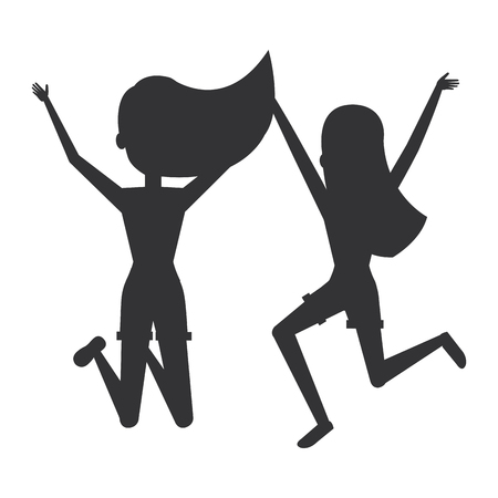 cheerful jumping girls silhouette avatars vector illustration designのイラスト素材