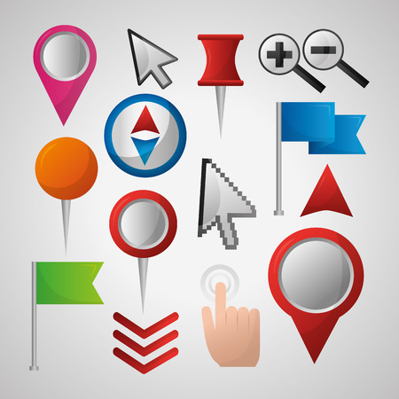 gps navigation application important tools locations hand clicking flags pin maps vector illustrationのイラスト素材