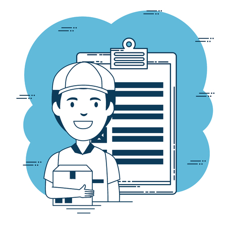 delivery service with courier lifting box vector illustration designのイラスト素材