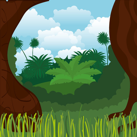 rainforest jungle natural scene vector illustration designのイラスト素材