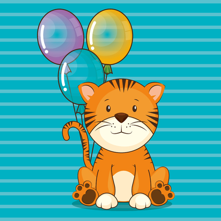 happy birthday card with cute tiger vector illustration designのイラスト素材