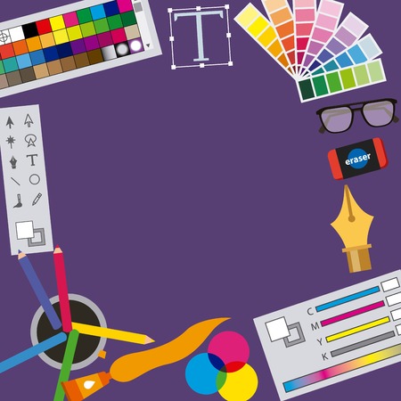 graphic designer icons creative process set vector illustrationのイラスト素材