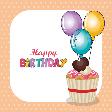 birthday card with cupcake and balloons helium vector illustration designのイラスト素材