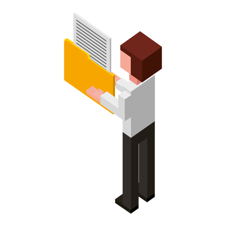 businessman holding folder document back view isometric vector illustrationのイラスト素材