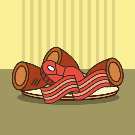 meat chicken legs and bacon on dish vector illustrationのイラスト素材