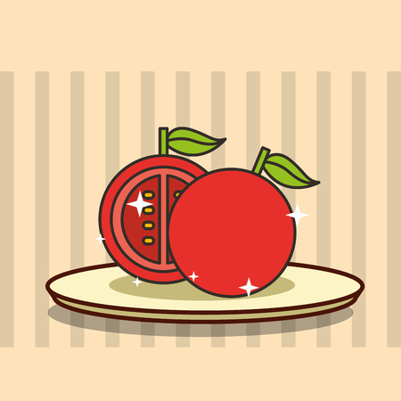 sliced tomato fresh vegetable on dish vector illustrationのイラスト素材