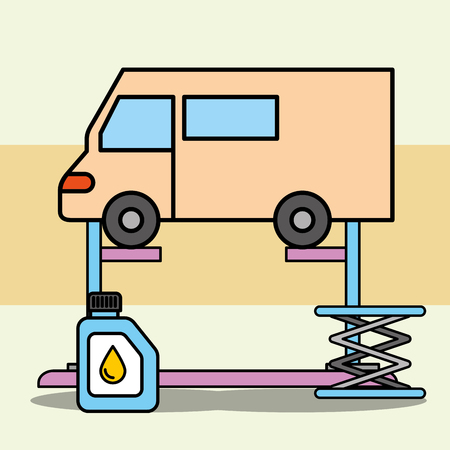 car auto repair lift maintenance engine oil vector illustrationのイラスト素材