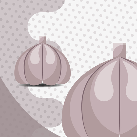 fresh vegetable garlic on dots background vector illustrationのイラスト素材
