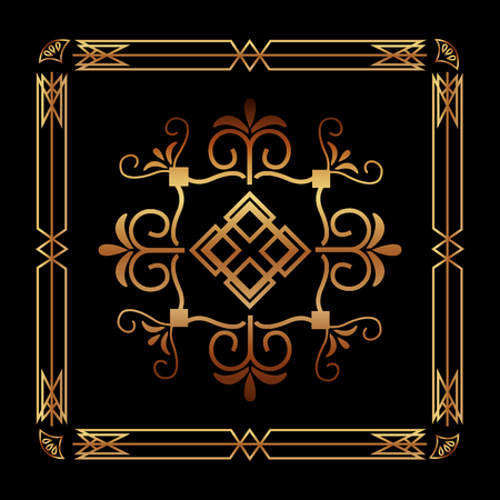 art deco ornamental decorative frame floral template vector illustration greenのイラスト素材